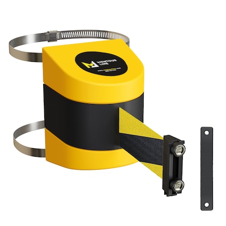 Retractable Belt Barrier Yellow Clamped Mount, 30ft. Blk/Ye Belt (M)